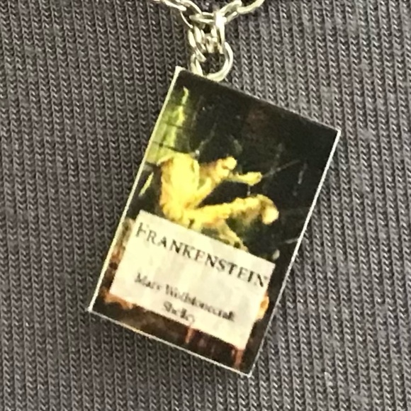 Frankenstein by Mary Shelley Handmade Novel Literature Necklace, Book Cover Fire - Picture 3 of 15